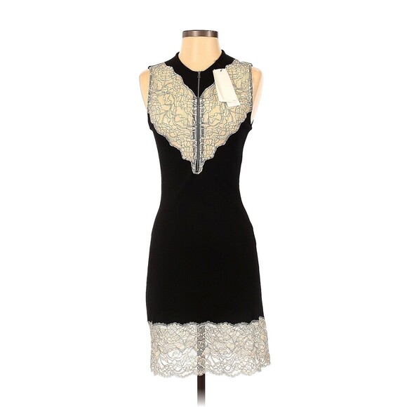 SANDRO Black Knit Sweater Dress in Contrast Lace Panel Zip - 1 (Small)